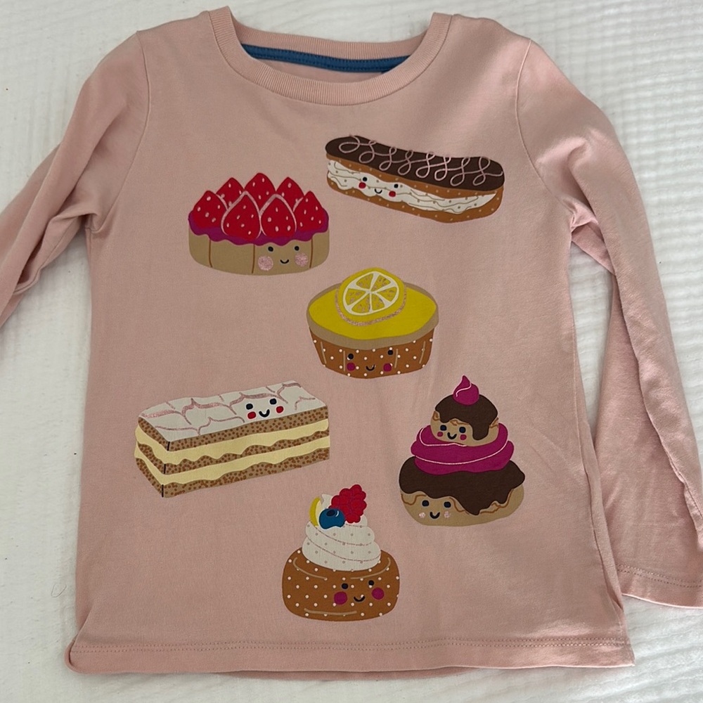Mini Boden Pink Long Sleeve Tee with Dessert Design
